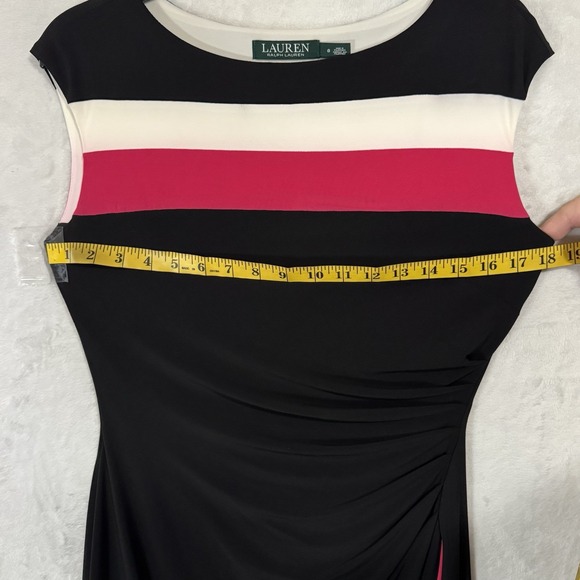 LRL Ralph Lauren Faux Wrap Sheath Dress Size 8 Fitted Colorblock Ruched Cocktail - Picture 10 of 16